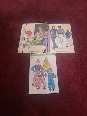 3 Sewing Patterns 70s Simplicity McCall’s VINTAGE MENS Halloween Clown Costume - Image 1 of 4