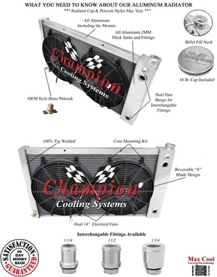 Radiador de doble paso AL 3 filas ventiladores de 28", 14", 1,5, 1,5 para GMC Jimmy LS 1967-1972 Foto 1 de 4