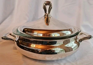 Vintage Handtuch Versilbert Runde Laufrolle Servierschale mit Pyrex Neu Glänzend - Bild 1 von 8