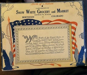 Vintage "Geburt einer Nation" Kalender 1934 Schneewittchen Lebensmittelgeschäft & Markt Berthoud CO - Bild 1 von 7
