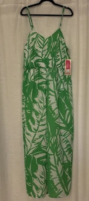Macacão de cetim Lilly Pulitzer alvo tamanho XXL verde branco alças elásticas tropicais - Imagem 1 de 4