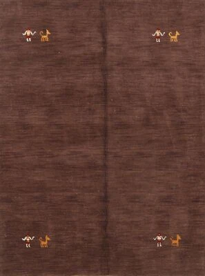 NEW Abstract Contemporary Coffee Brown Gabbeh Oriental Hand-Knotted 5x6 WOOL Rug - Image 1 of 4