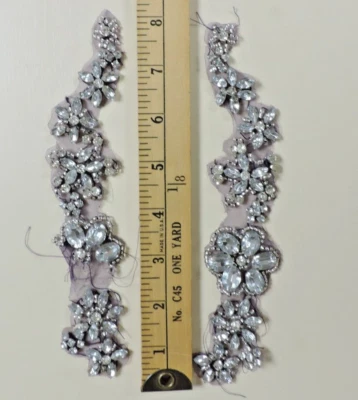 Década de 1990 2 peças aplique floral de strass em rede roxa 1" x 8" - Imagem 1 de 3