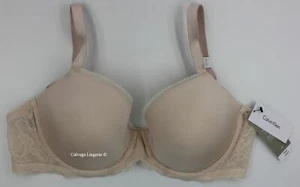Nueva con etiquetas Calvin Klein QF1444 ""Confort seductivo"" Camiseta Sujetador de Encaje Push-Up Crema 34DDD - Imagen 1 de 10