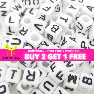 Cube Alphabet Letter Beads Black White A-Z Individual Vowel DIY Bracelet Craft - Image 1 of 2