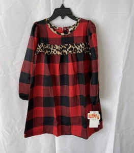 NORDSTROM Kids' Flannel Nightgown In Red Bloom Buffalo Plaid Size 5 NEW - Picture 1 of 2