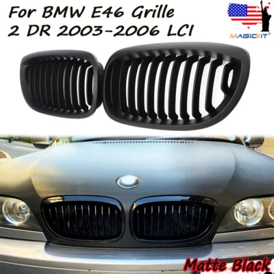 Matte Black Front Kidney Grille for BMW E46 Coupe 325Ci 330Ci LCI 2DR 2003-2006 Foto 1 de 4