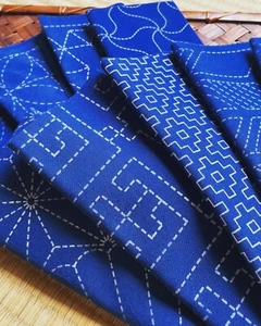 Jpanese Embroidery SASHIKO NASKA HANA FUKIN 35cm 38cm Navy Ai 15 pattern - Picture 1 of 7