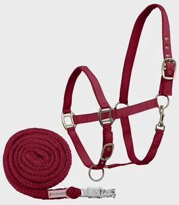 Pferde Halfter + Strick Set Waldhausen Satin burgunderrot  Pony - Bild 1 von 2