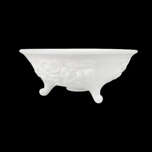 Imperial White Milk Glass Footed Bowl With Rose Pattern Vintage - Picture 1 of 23