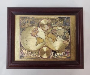 Mappa Globo Mondo Scatola Legno Quadro Oro Nova Orbis Tabula in Lucem Edita De Wit  - Foto 1 di 10