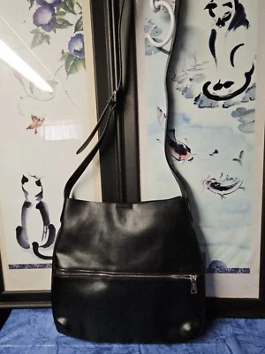 co lab black leather crossbody messenger tote bag 14.5x13x 0.75" - Image 1 of 4