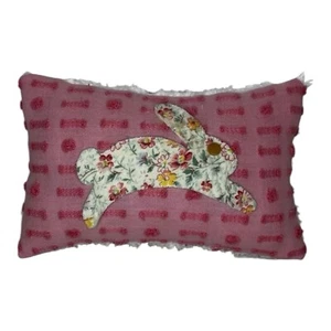 NEW Handmade Leaping Bunny Easter Pillow Vintage Chenille Bedspread Beautiful! - Picture 1 of 7