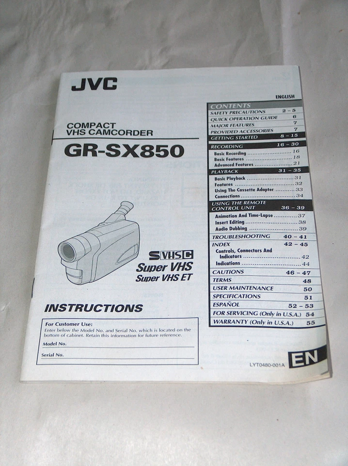 JVC VHS Compact Camcorder GR-SX850 Instructions Manual Only GD Complete - Image 1 of 1
