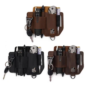 Men Leather EDC Tool Holster Belt Sheath Pocket Organizer For Flashlight Knife - Picture 1 of 15