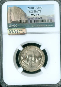 2010 D YOSEMITE PARKS QUARTER NGC MS67 BUSINESS STRIKE MAC SPOTLESS RARE. - Picture 1 of 2