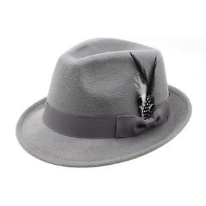 Classic Fedora Hats for Men Women Short Brim Felt Feather Hat Panama Dress Hat - Picture 1 of 17
