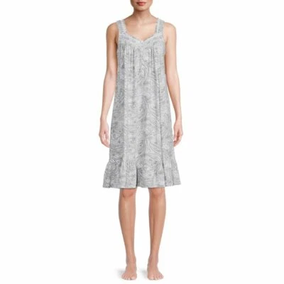 WHITE GRAY SECRET TREASURES SLEEVELESS PAISLEY NIGHTGOWN  COTTON SPANDEX SMALL  - Image 1 of 4