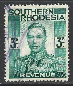 Southern Rhodesia 1937 KGVI Revenue 3/ Blue-Green #18 Fine Used - Picture 1 of 1