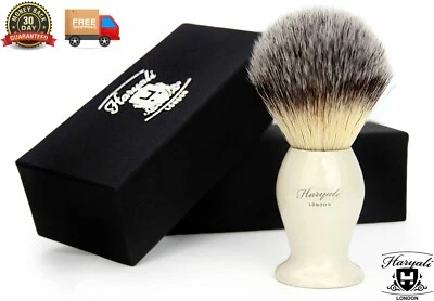 HARYALI LONDON Herren Kunsthaar (Dachslook) Rasierpinsel mit Metallgriff Bartrasur