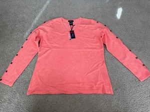 J’Envie Long Sleeve Blouse Salmon Peach Top Button Sleeve New in Bag Sz Small - Picture 1 of 7