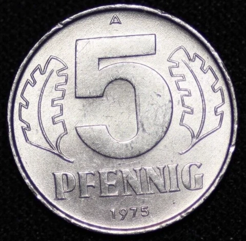 GERMANY - DEMOCRATIC REPUBLIC ~ 1975 A ~ 5 Pfennig ~ World Coin ☘️ W-#845 ☘️ Cover