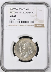 2 Mark 1909 Zur 500-Jahrfeier der Universität Leipzig, Sachsen NGC MS 64 - Bild 1 von 2
