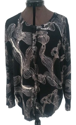 Joseph A Black White Silver Sequins Lightweight 3/4 Sleeves Cardigan Women's L - Image 1 of 4