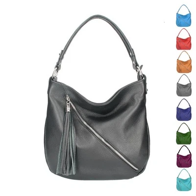 ITALy DAMEN LEDER TASCHE XL SHOPPER Schultertasche HOBO Bag CrossOver Fransen - Bild 1 von 4
