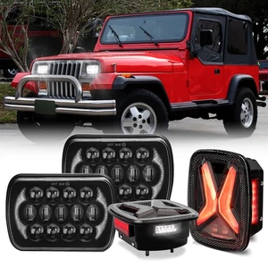 For Jeep Wrangler YJ 1987-1995 Newest X Smoked Led Tail Lights + 5X7" Headlights - Picture 1 of 16