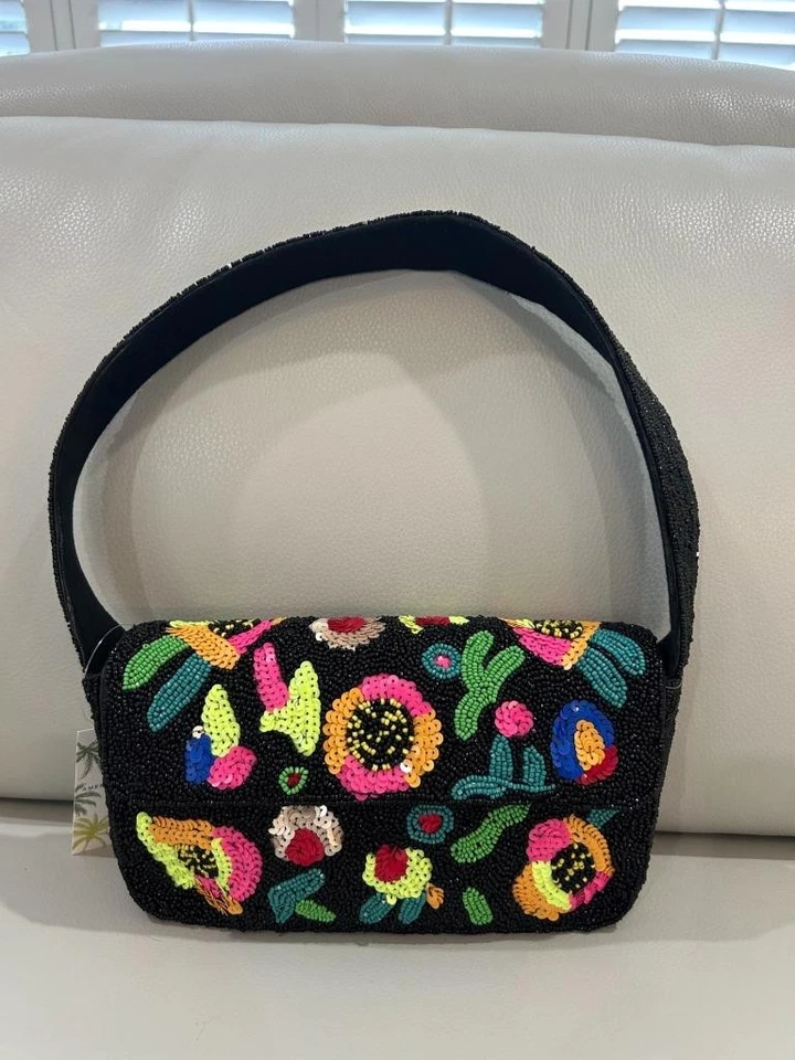 America & Beyond Beaded Shoulder Bag Neon Colorful Sequin Flowers NWT Viral - Image 1 of 1