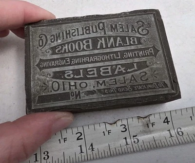 Vtg Letterpress Printing Block The Salem Ohio Publishing Co Printer Advertising - Image 1 of 4
