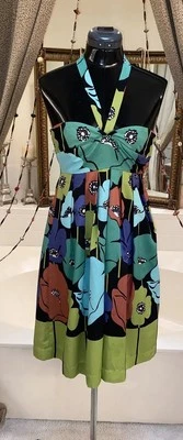 Vestido Anthropologie James Coviello Botanica Sun Halter XS Estampado Floral Ajuste Acampanado Foto 1 de 4