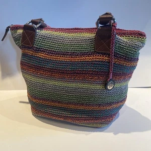 The Sak Cambria Large Rainbow Stripe Boho Crochet Knot Tote Shoulder Bag - Picture 1 of 20