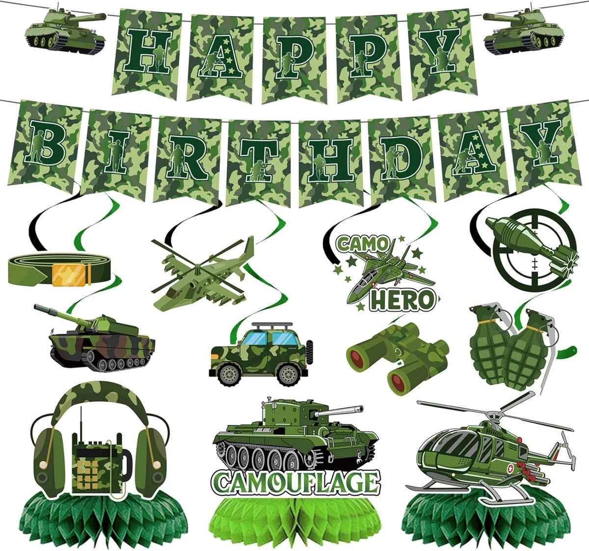 Armee Soldaten Geburtstagsparty Banner – Camouflage Design Mit Happy Birthday, Für Militär-Motto-Party & Babyparty