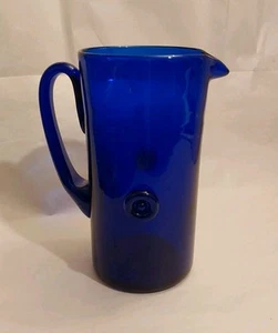 Vintage Blown Cobalt 1970's Glass 8.5 X 7" Decanter Pitcher w/2 Buttons-No Chips - Picture 1 of 12