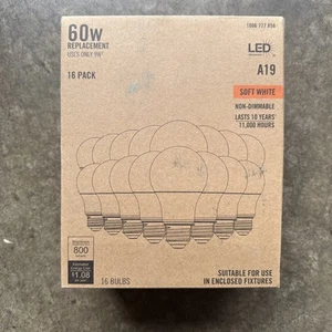 (16-Pk) LED Non-Dimmable Light Bulb A19 60W 1008 777 856- Soft White- NEW - Picture 1 of 6