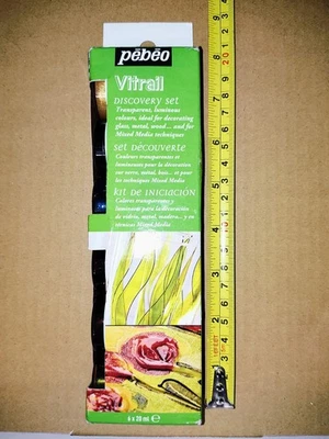 PEBEO Vitrail DISCOVERY Set 6 ASSORTED Bottles COLORS Mixed MEDIA Glass SOLVENT! - Image 1 of 4