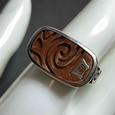 Anillo 8191 Silpada R2023 Sterling Live Your Life to the Fullest madera tallada talla 9 Foto 1 de 4