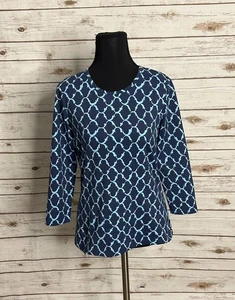 J.McLaughlin marineblau/lt blau Catalina Stoff 3/4 Länge Signatur T-Shirt Größe Small - Bild 1 von 6