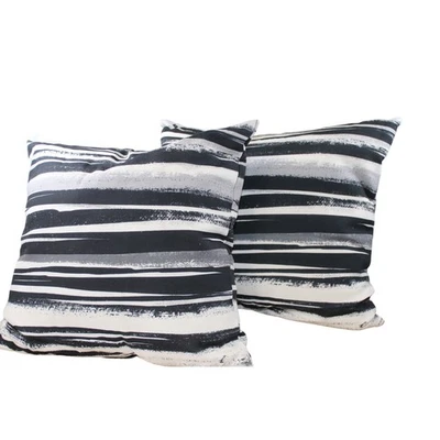 Juego de 2 almohadas de interior exterior a rayas blancas y negras 18" x 18" Foto 1 de 4