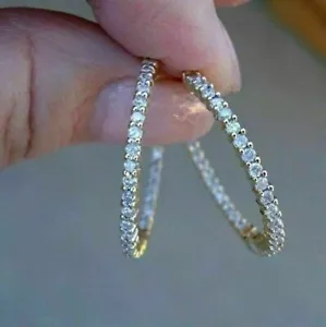 1.10Ct Round Cut Lab Created Diamond Hoop Earrings Solid 14K Yellow Gold Finish - Picture 1 of 6