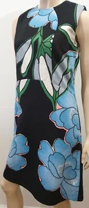 MARNI Kleid schwarz mehrfarbig Baumwolle Leinen kräftig Blumendruck ärmellos A-Linie - Bild 1 von 12