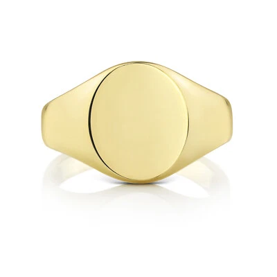 Caballeros Ovalado Sello Anillo Sólido 9ct Oro Amarillo Contraste Meñique Pedida - Imagen 1 de 3