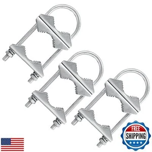 Double Antenna Mast Clamp V-Jaw Bracket U Bolts Pipe Mounting Hardware 3 Sets - Picture 1 of 5