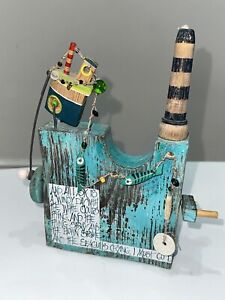 Driftwood Lighthouse Rocking Boat Handmade Nautical Coastal Art Automaton