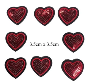 8 Red & Black Sequin Love Heart Iron-On Motif Patch Child / Adult Job Lot - Picture 1 of 2
