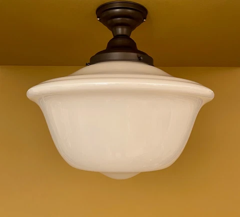 Vintage Light 1930s schoolhouse ceiling fixture with bronze finish. LARGE! Cover