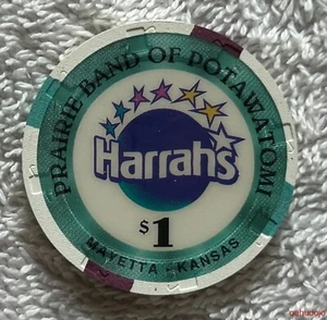 HARRAH'S PRAIRIE BAND $1 Chip de mesa obsoleto cerrado Mayetta Kansas Potawatomi - Imagen 1 de 2
