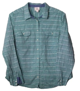 ST JOHN'S BAY BLOUSE ladies size XXL mint green silver metallic stripe crinkle - Picture 1 of 5